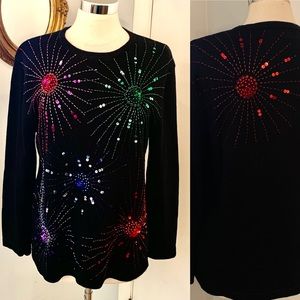 Women’s Black Sequined Sweater Holiday Christmas New Years Evening Sz L Terazzo